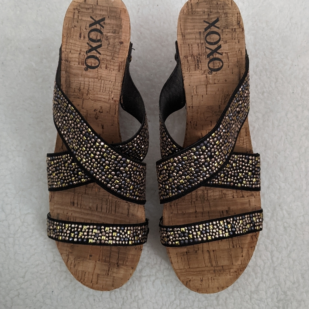 Brown and gold Studded wedge sandals